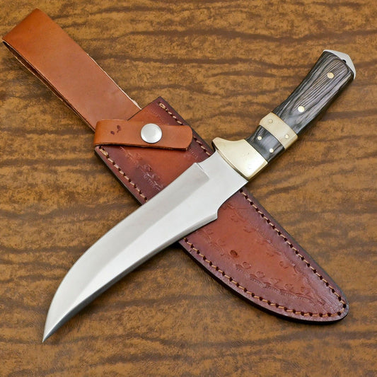 Handmade 12 Inch D2 Steel Full Tang Bowie Hunting Knife – Bone & Wood Handle