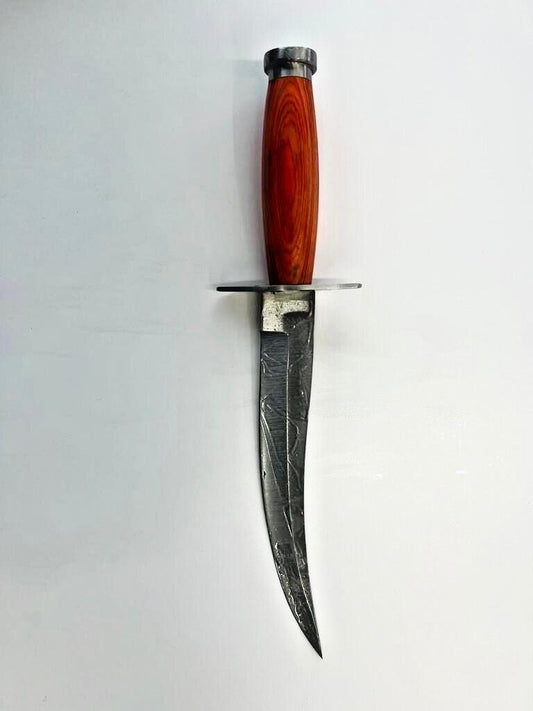 Heritage Forge Handmade Damascus Steel Bowie Knife with Wooden Handle – Full Tang Hunting Knife with Leather Sheath