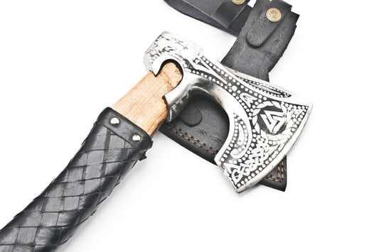 Handmade High Carbon Steel Vikings Hatchet | 19-Inch Blade Axe with Leather Wrap