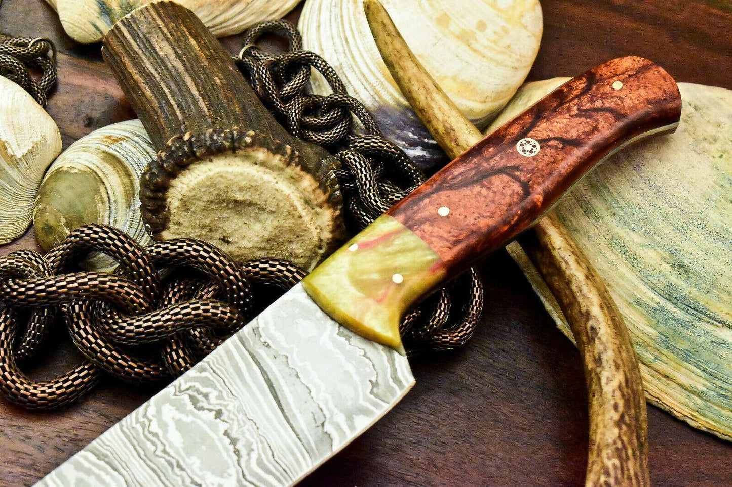 Custom Handmade Damascus Steel Chef Kitchen Knife with Corian Handle, Full Tang, 7-Inch Blade, 12-Inch Overall, 384-Layer Forged Damascus
