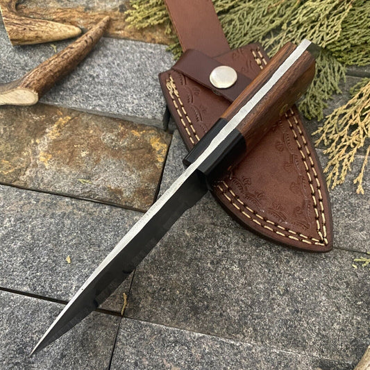8" Handmade D2 Tool Steel Bushcraft Bowie Knife – Wood & Horn Handle