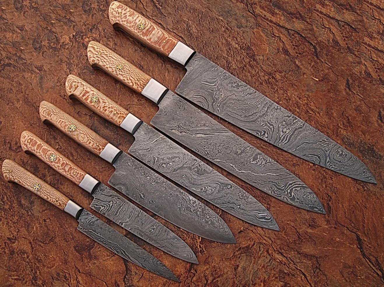 Custom Handmade Damascus Steel 6-Piece Japanese Chef Knife Set – Heritage Forge