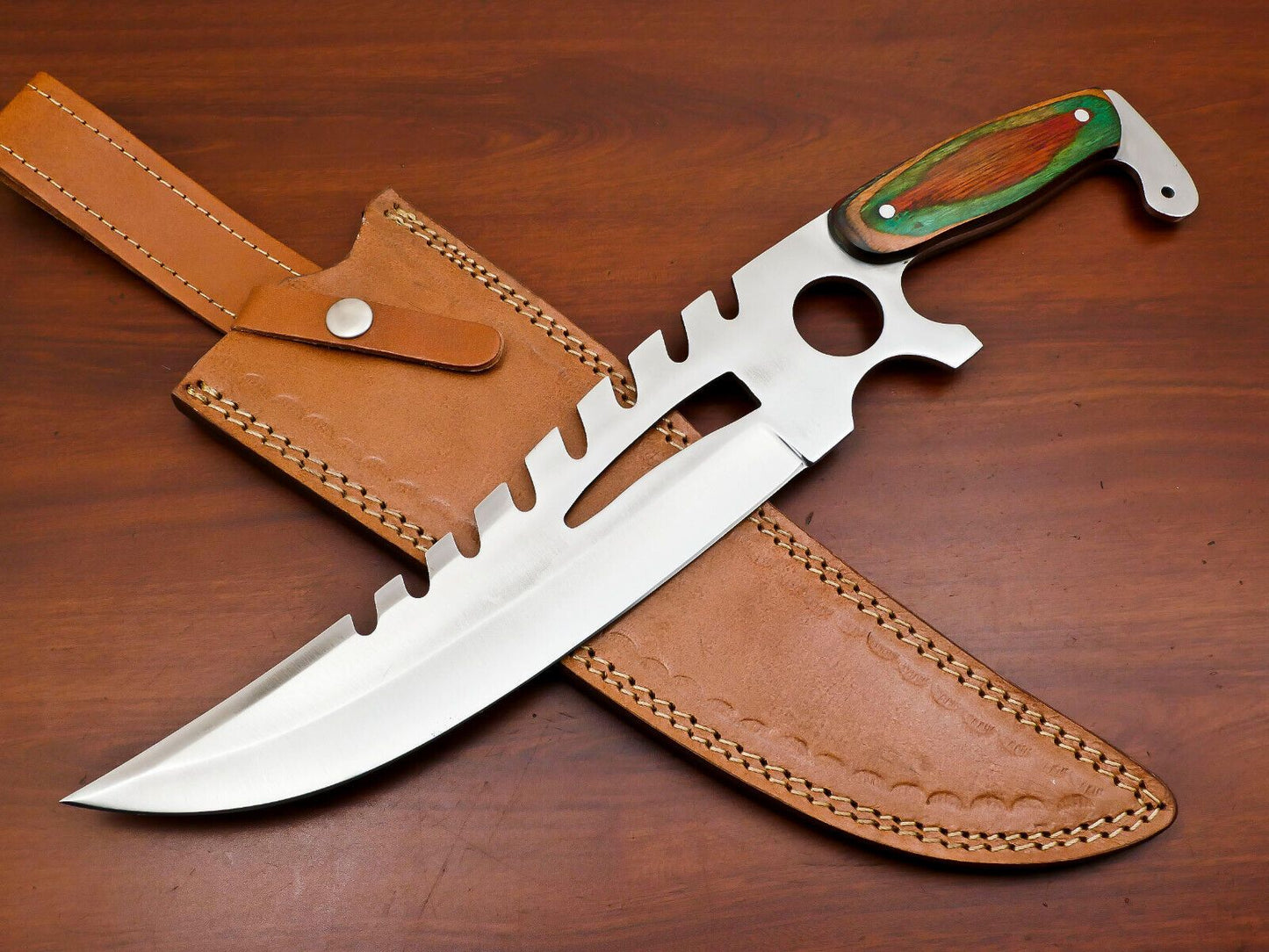 Handmade 12 Inch D2 Steel Full Tang Bowie Hunting Knife – Custom Pakka Wood Handle