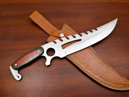 Handmade 12 Inch D2 Steel Full Tang Bowie Hunting Knife – Custom Pakka Wood Handle