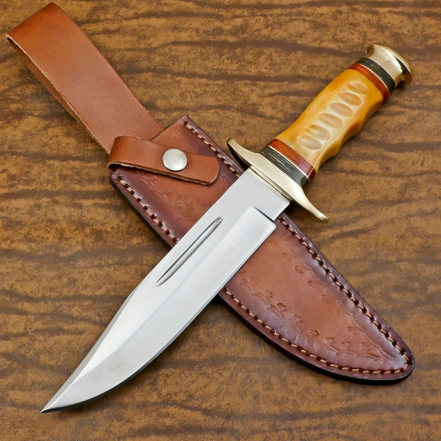 Custom Handmade 12 Inch D2 Steel Blade Hunting Bowie Camping Knife