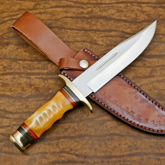 Custom Handmade 12 Inch D2 Steel Blade Hunting Bowie Camping Knife
