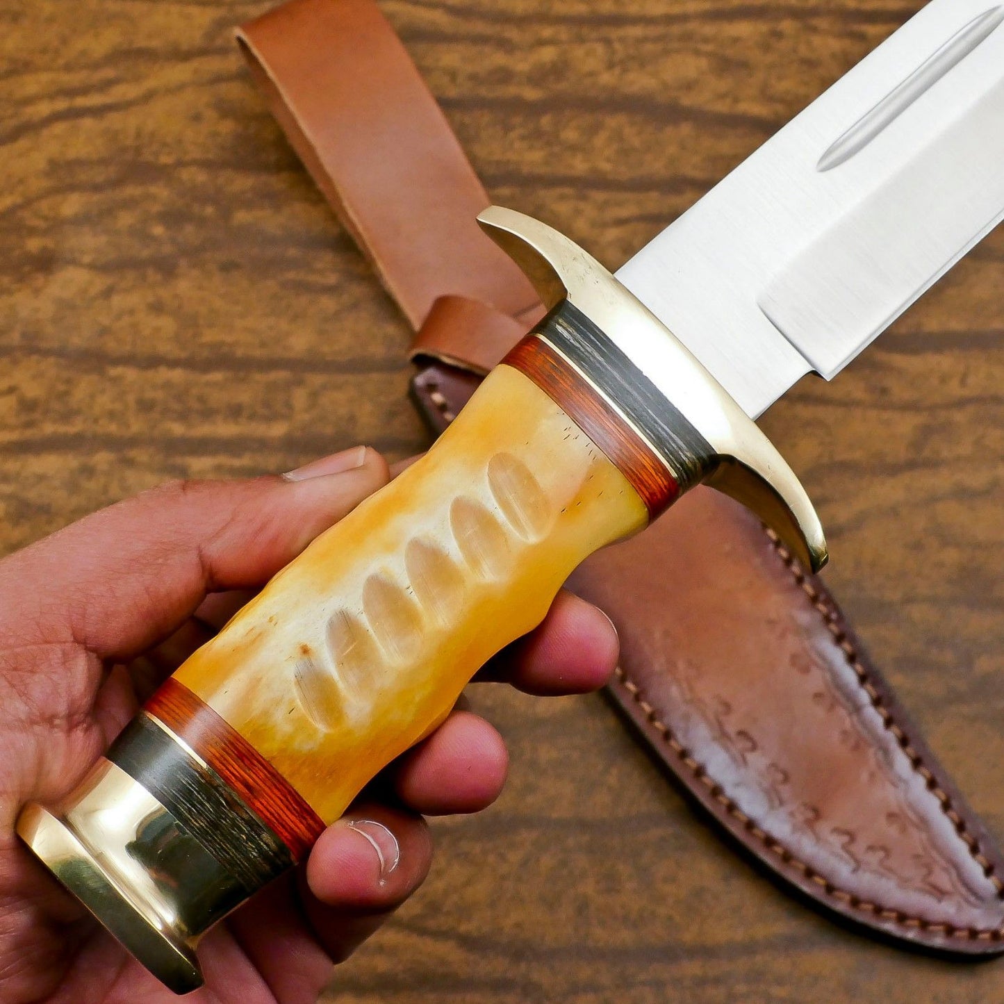 Custom Handmade 12 Inch D2 Steel Blade Hunting Bowie Camping Knife