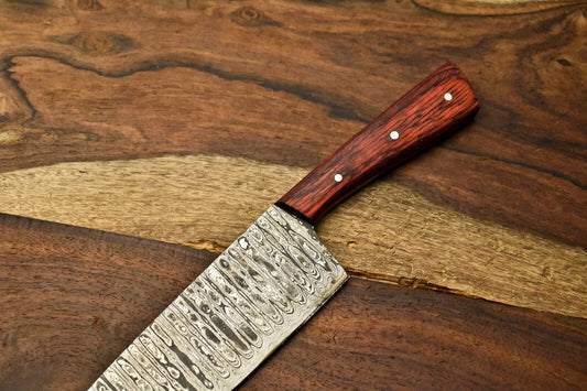 Damascus Steel Full Tang Chef Knife – Handmade Forged Kitchen & Outdoor Knife