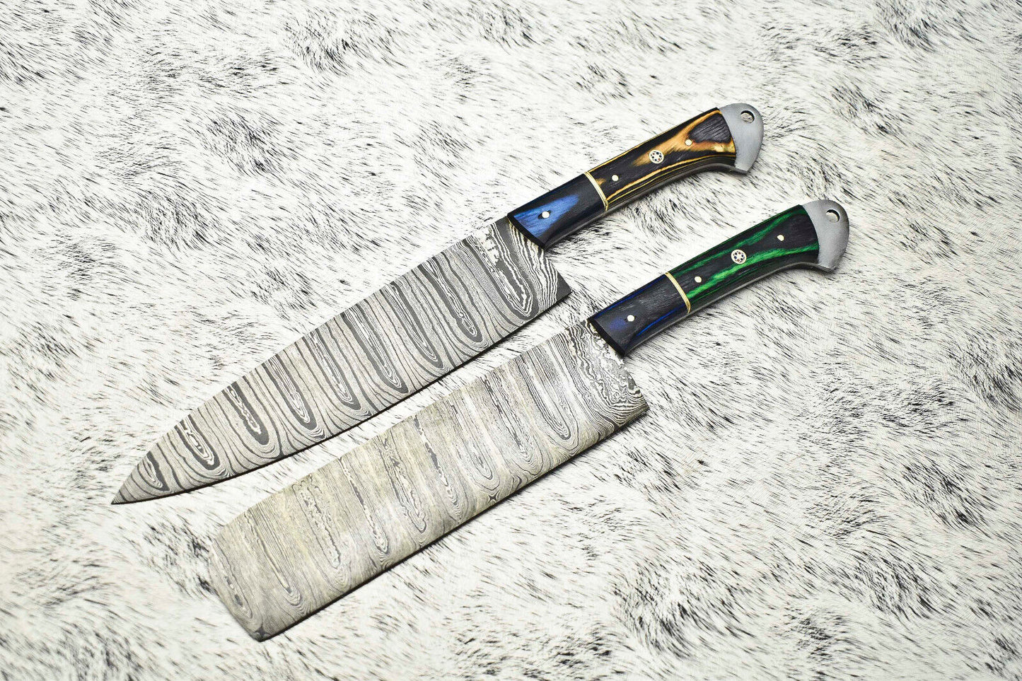 Lot of 2 Handmade Damascus Steel Blade Chef Knives