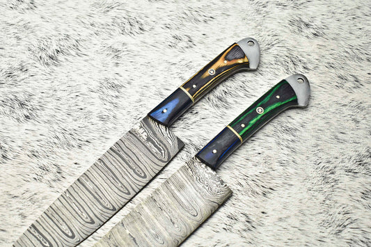 Lot of 2 Handmade Damascus Steel Blade Chef Knives