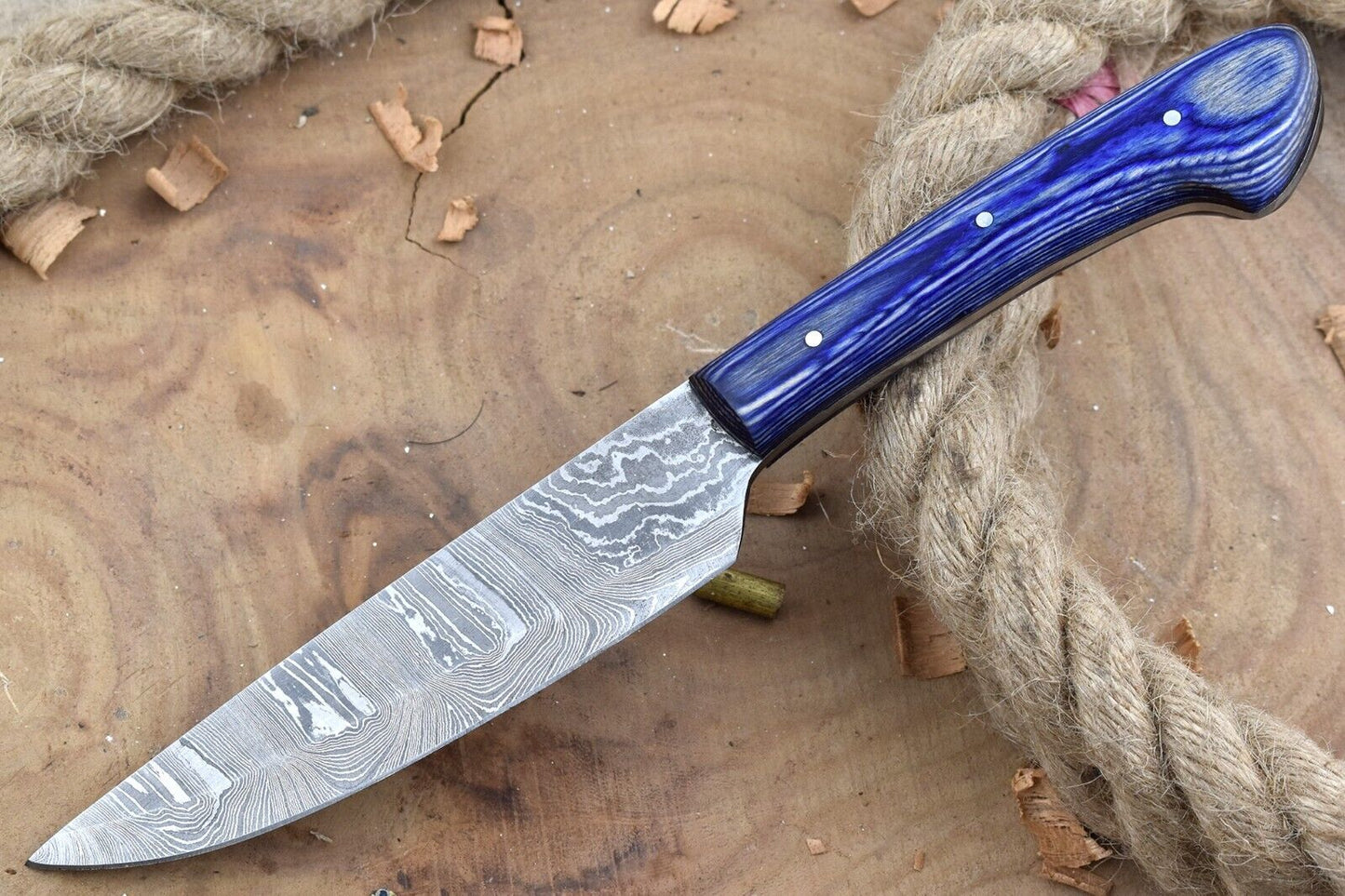 Custom Handmade Damascus Steel Chef Knife – 10.5" Kitchen Knife with 5.5" Blade & Blue Dollar Sheet Handle