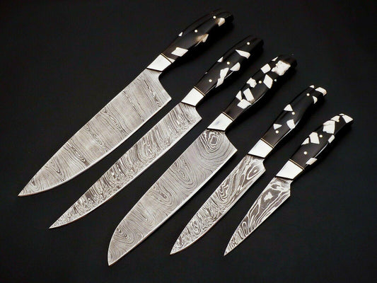 Heritage Forge Custom Hand Forged Damascus Steel Full Tang Chef Knife Set