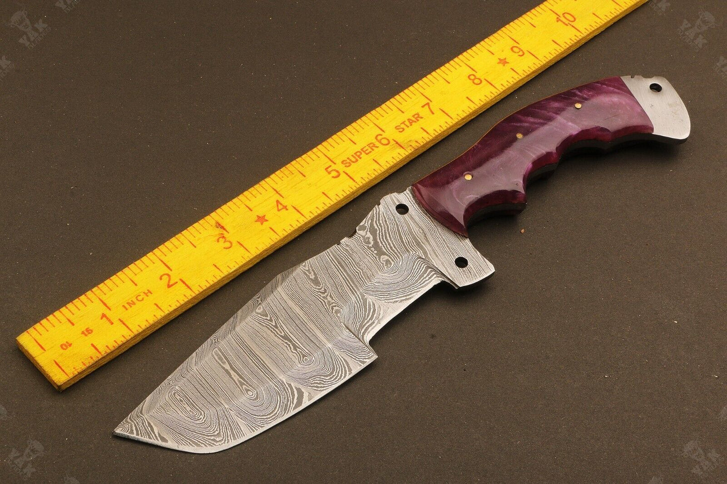 10.5" Hand Forged Ladder Damascus Steel Tracker Bowie Knife | Camel Bone Handle