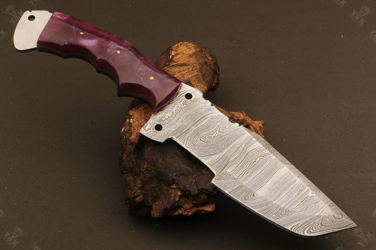 10.5" Hand Forged Ladder Damascus Steel Tracker Bowie Knife | Camel Bone Handle