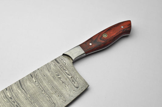 Hand Made Damascus Steel Blade Chef Kitchen Full Tang Chopper Knife | Hard Wood