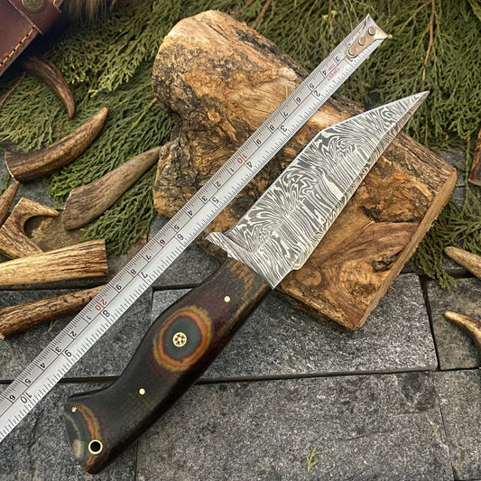 9.5" Damascus Tanto Bowie Knife | Handmade with Sheath
