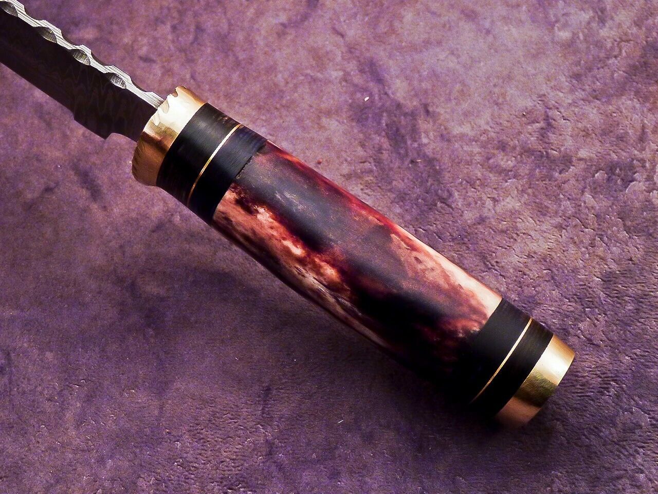 Heritage Forge 10 Inch Damascus Steel Bowie Knife with Stag Handle