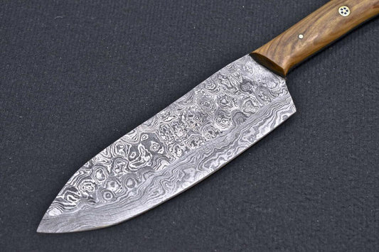 Custom Hand Forged Damascus Blade Professional Kitchen Chef Knife With Olive Wood Handle