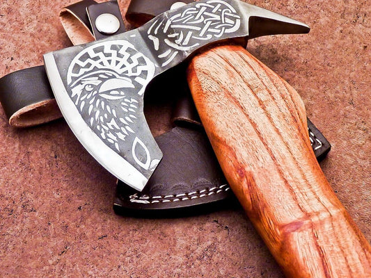 Handmade Carbon Steel Viking Axe – Bearded Camping Hatchet Tomahawk 15"