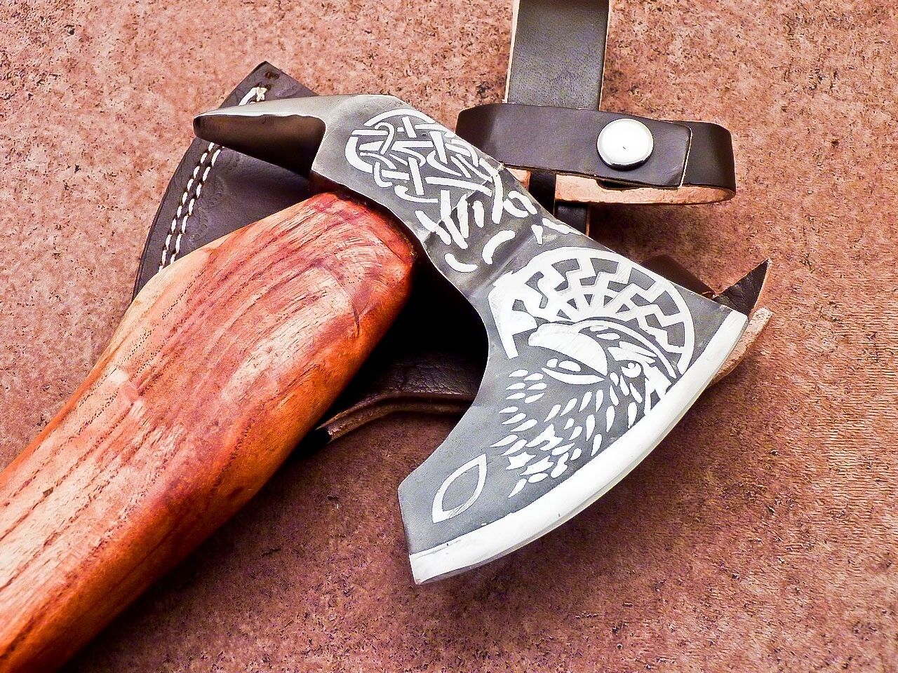 Handmade Carbon Steel Viking Axe – Bearded Camping Hatchet Tomahawk 15"