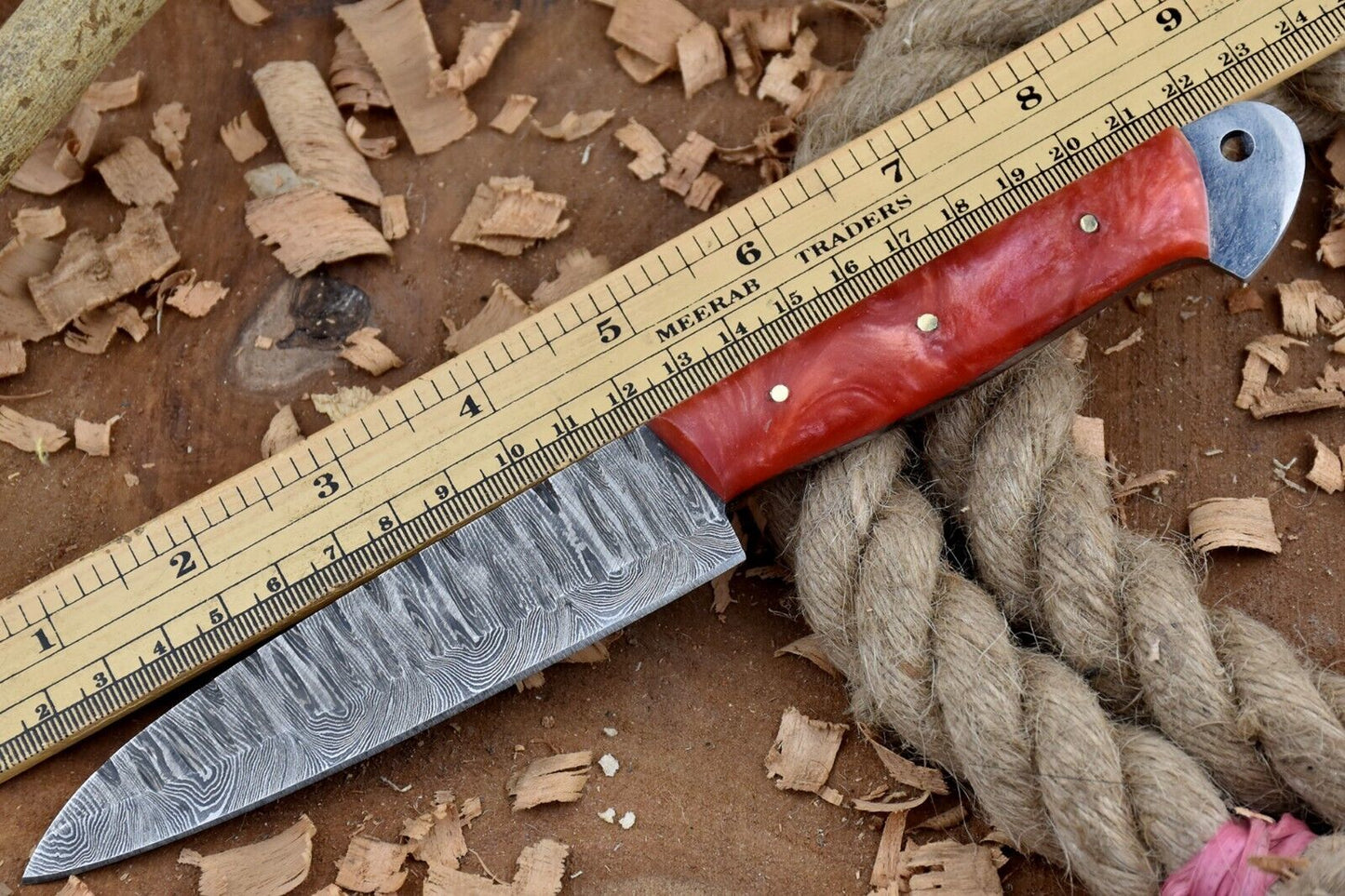 Hand Forged Damascus Steel Kitchen Chef Knife 9" Custom Handmade Pink Resin Handle with Leather Sheath