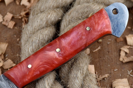 Hand Forged Damascus Steel Kitchen Chef Knife 9" Custom Handmade Pink Resin Handle with Leather Sheath