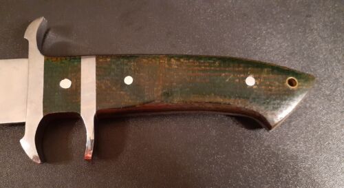Handmade D2 Steel Hunting Bowie Knife | 12" Fixed Blade with Green Micarta Handle & Leather Sheath
