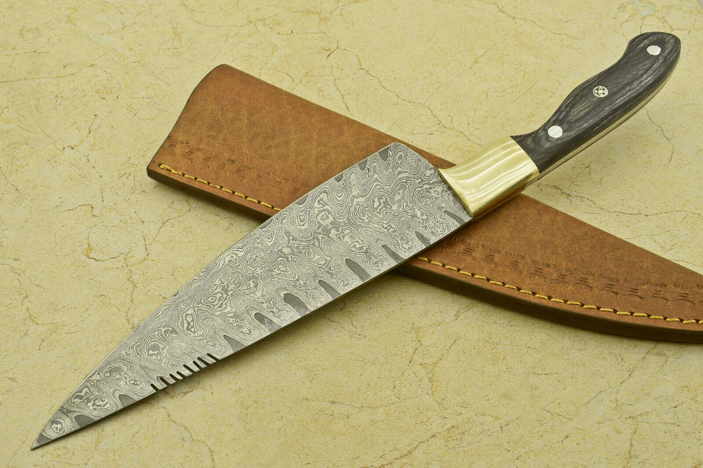 HANDMADE FORGED DAMASCUS STEEL CHEF KITCHEN KNIFE WITH PAKKA WOOD HANDLE