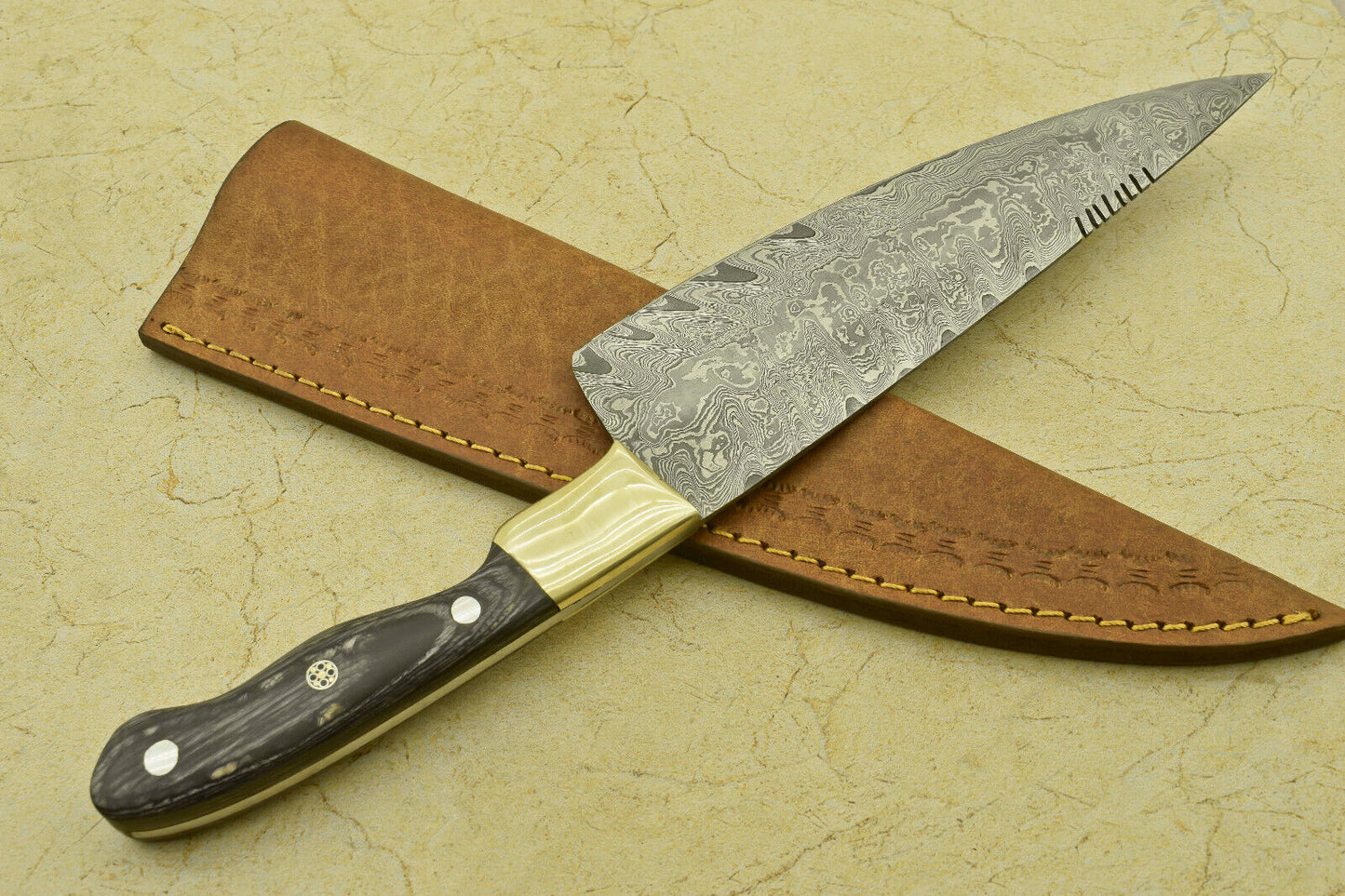 HANDMADE FORGED DAMASCUS STEEL CHEF KITCHEN KNIFE WITH PAKKA WOOD HANDLE