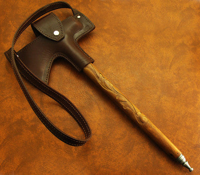 Hand Forged Damascus Steel Pipe Tomahawk Axe with Carved Rosewood Handle