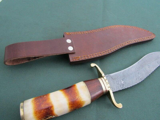 The Dune Tracker: Artisan Damascus Hunting Bowie with Camel Bone Handle
