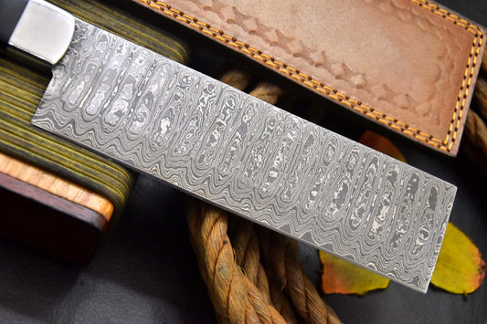 Custom Handmade Damascus Steel Nakiri Chef Knife with G-10 Micarta Handle – 11.4" Full Tang