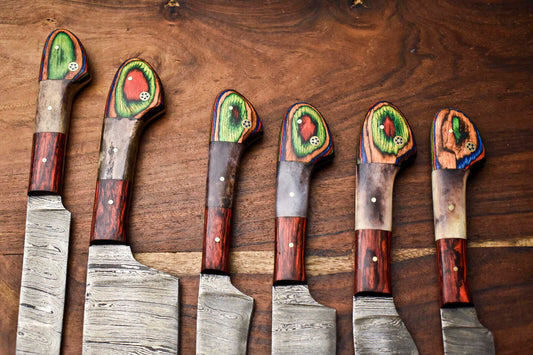 6-Piece Custom Handmade Hammered Damascus Steel Chef Knife Set – Professional Kitchen Knives