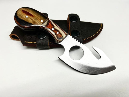 Handmade Skinner Knife – 3.5″ Stainless Steel Drop Point Blade, Wood Handle, Leather Cover