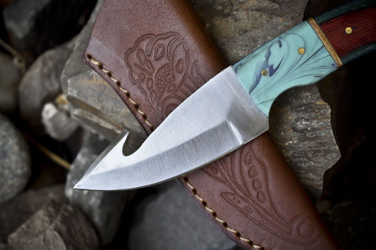 Skinner Knife w/Gut Hook – 440C Steel, Mixed Material Handle, Hunting Knife
