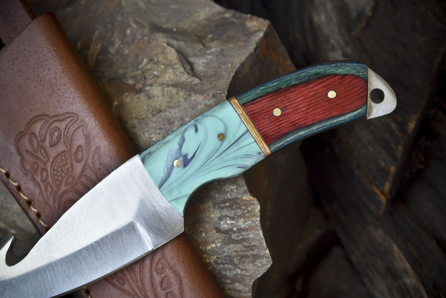 Skinner Knife w/Gut Hook – 440C Steel, Mixed Material Handle, Hunting Knife