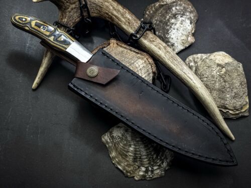 Handmade Damascus Steel Kitchen Chef Knife with Wood Handle & Cow Leather Sheath – Full Tang