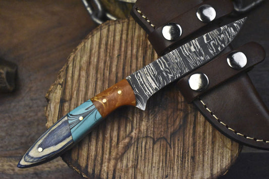 Twist Damascus Skinner Knife with Mixed Material Handle Custom Tactical Blade