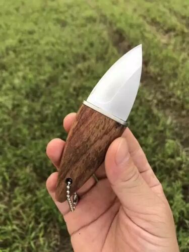 Mini Pocket Skinner Knife – Stainless Steel Blade with Wooden Handle & Leather Sheath
