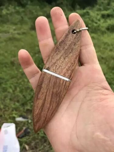 Mini Pocket Skinner Knife – Stainless Steel Blade with Wooden Handle & Leather Sheath