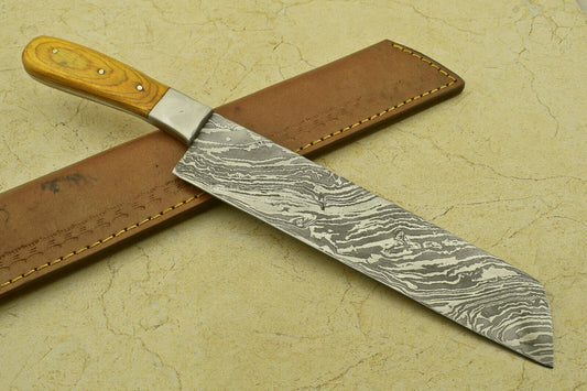 Custom Handmade Forged Damascus Steel Chef Kitchen Knife with Pakka Wood Handle – 13" Professional Knife