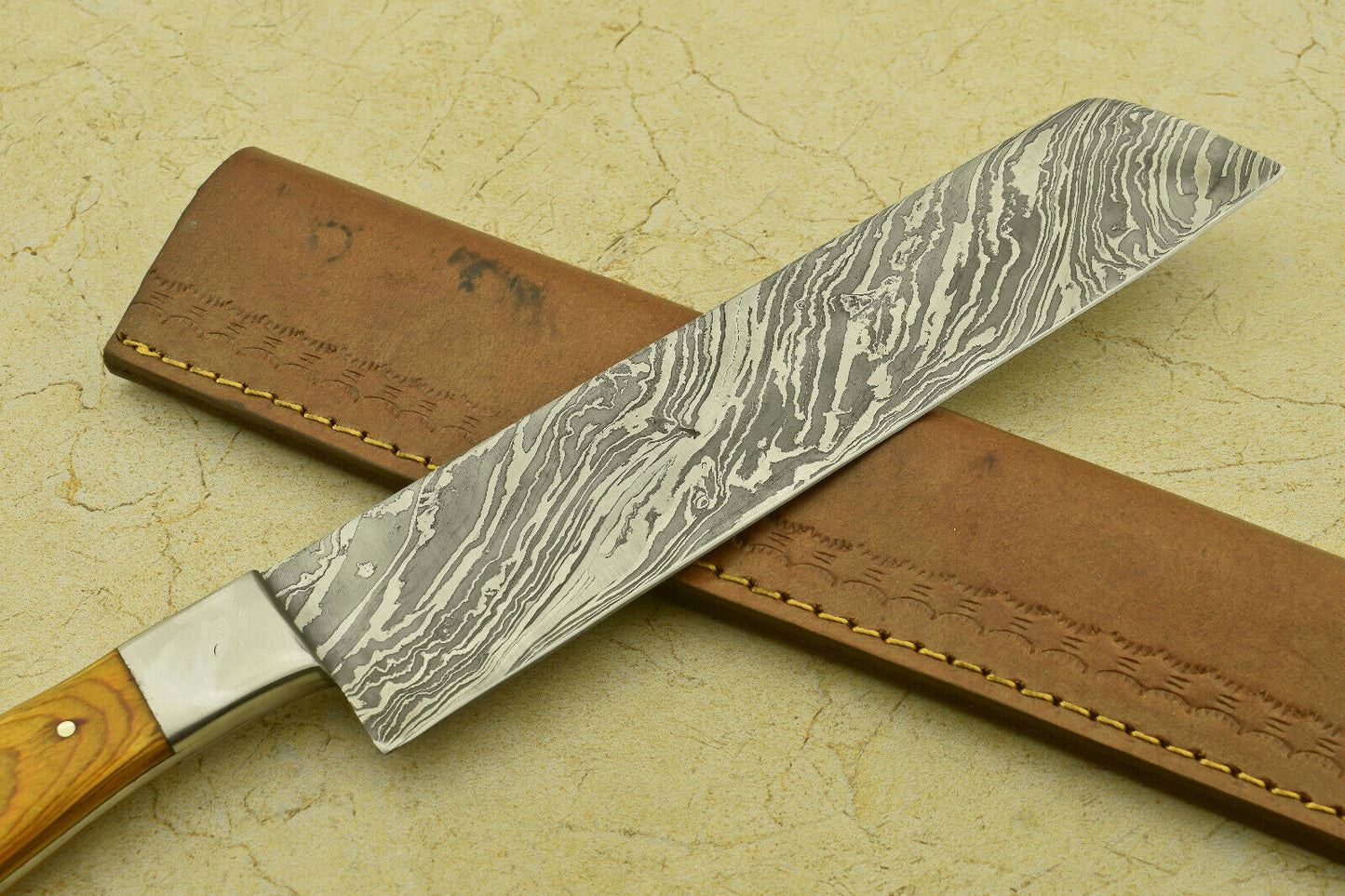 DAMASCUS STEEL CHEF KITCHEN KNIFE WITH PAKKA WOOD HANDLE