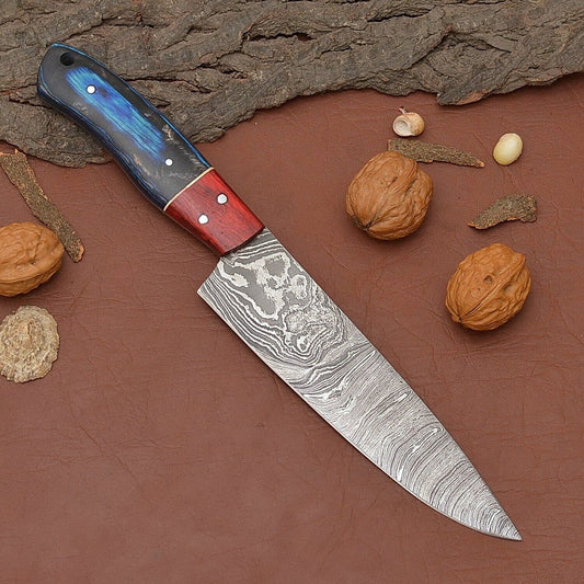 Premium Handmade Damascus Steel Kitchen Fillet Chef Knife with Ergonomic Pakka Wood Handle