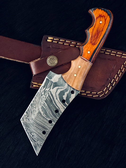 9" Tanto Bowie Knife – Twist Damascus Steel Blade & Camel Bone Handle