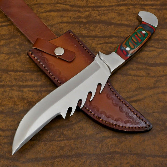 Handmade D2 steel Bowie knife with full tang 12-inch blade. A durable hunting and camping survival knife built for strength, balance, and reliability