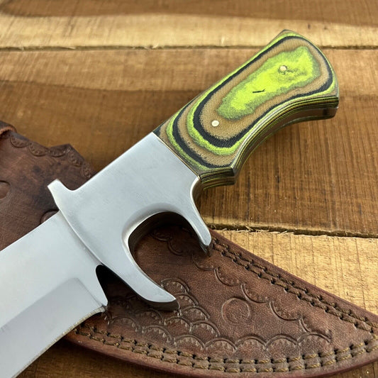 16 Inch Handmade D2 Steel Bowie Knife with Wood Handle and Steel Guard