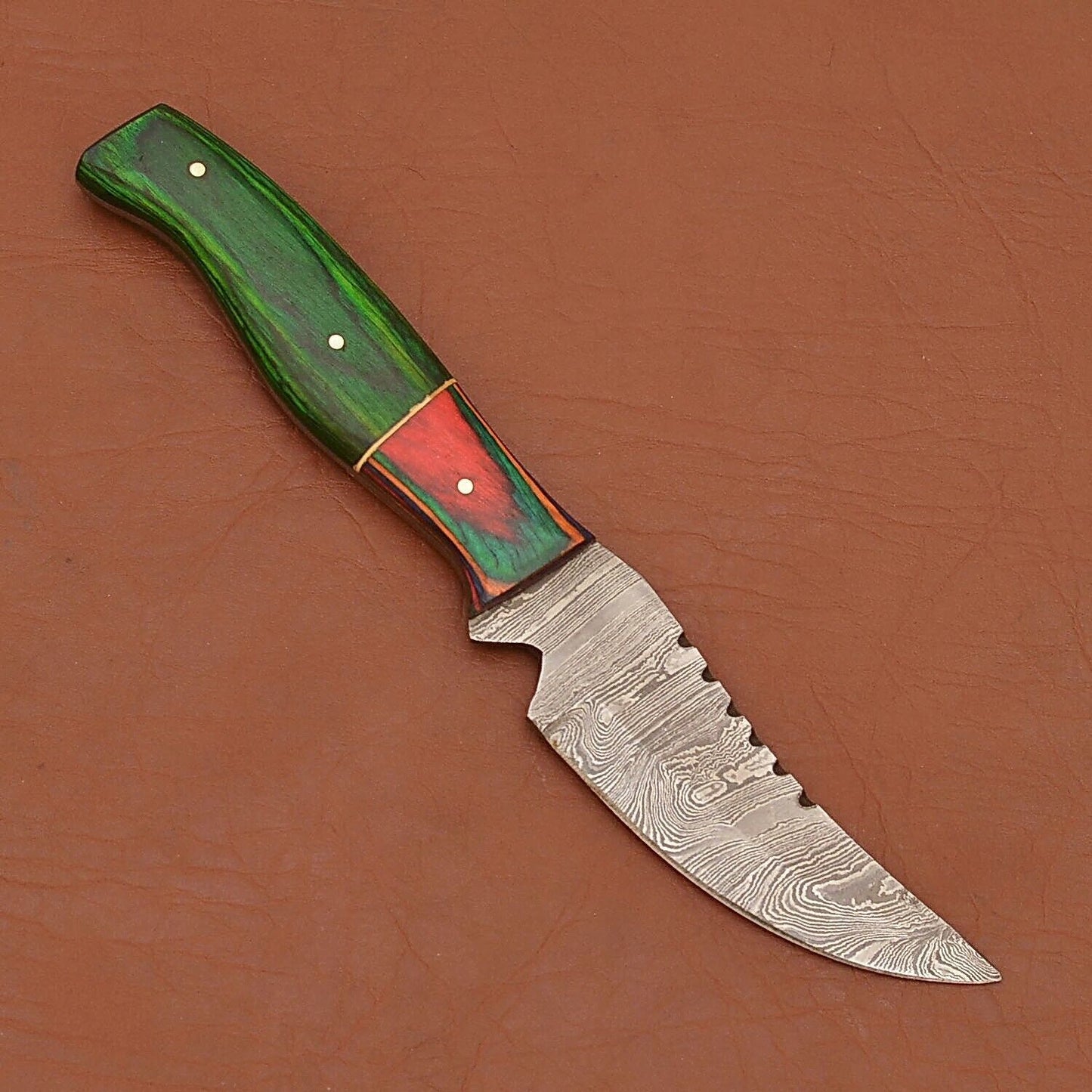 Hand Forged Damascus Skinner Knife with Wood Handle for Hunting Camping and Survival