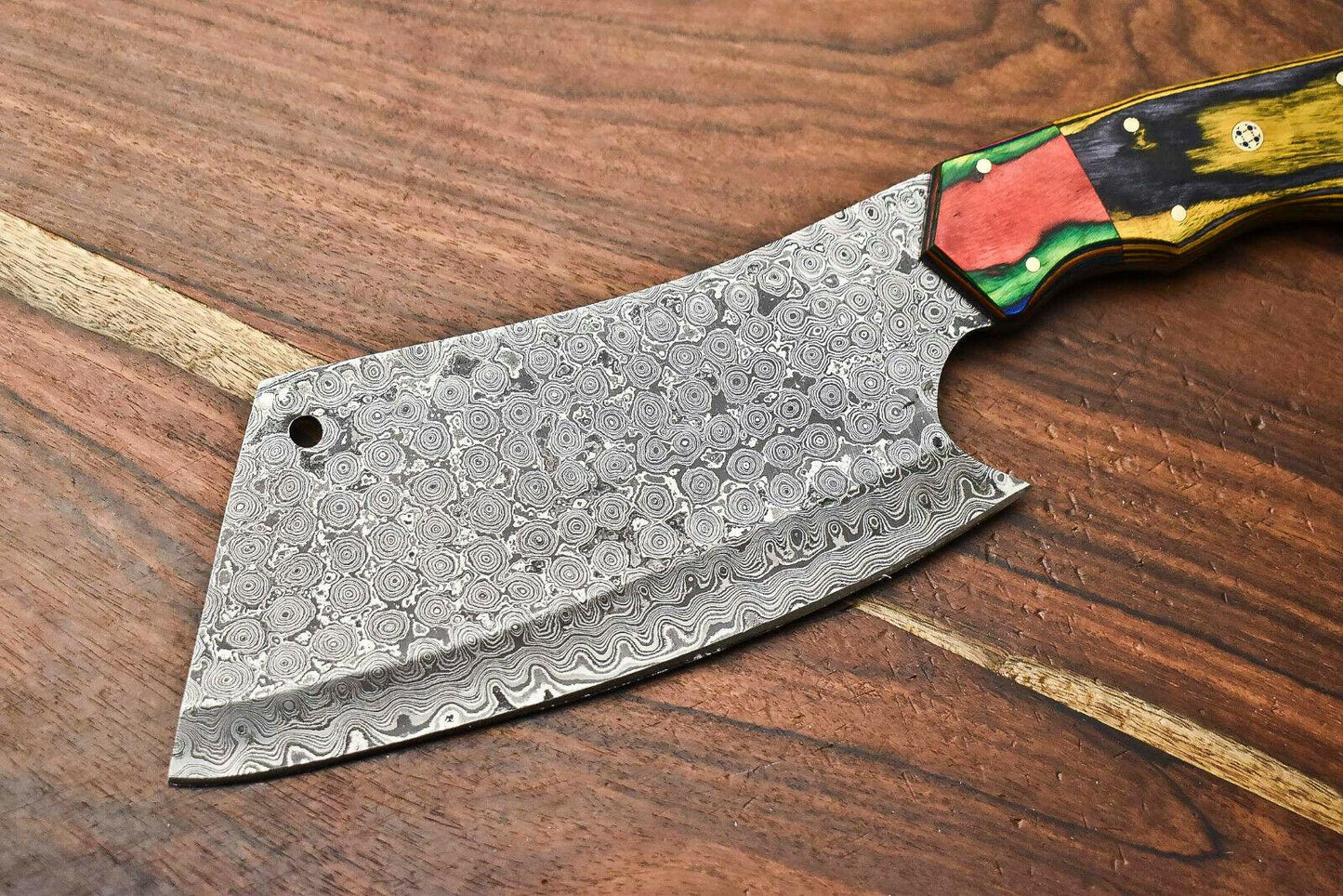 Handmade Damascus Steel Chef Chopper Knife – Full Tang Kitchen Blade with Hardwood Handle