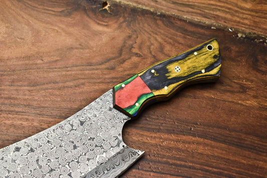 Handmade Damascus Steel Chef Chopper Knife – Full Tang Kitchen Blade with Hardwood Handle