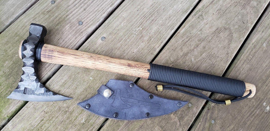Hand-Forged Tomahawk Camp Hammer Poll Viking War Axe | 19" Hickory Handle